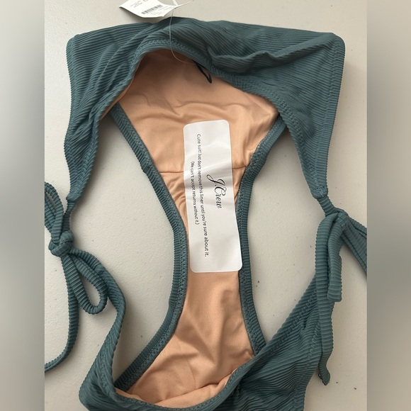 J.Crew Ribbed Curved-Waist Cheeky String Bikini Bottoms Swim Medium Blue/Green - Picture 6 of 7